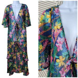 Asos Swim Suit Cover Up Floral Tie Front Bohemain 8 Medium Tropical Sheer Robe
